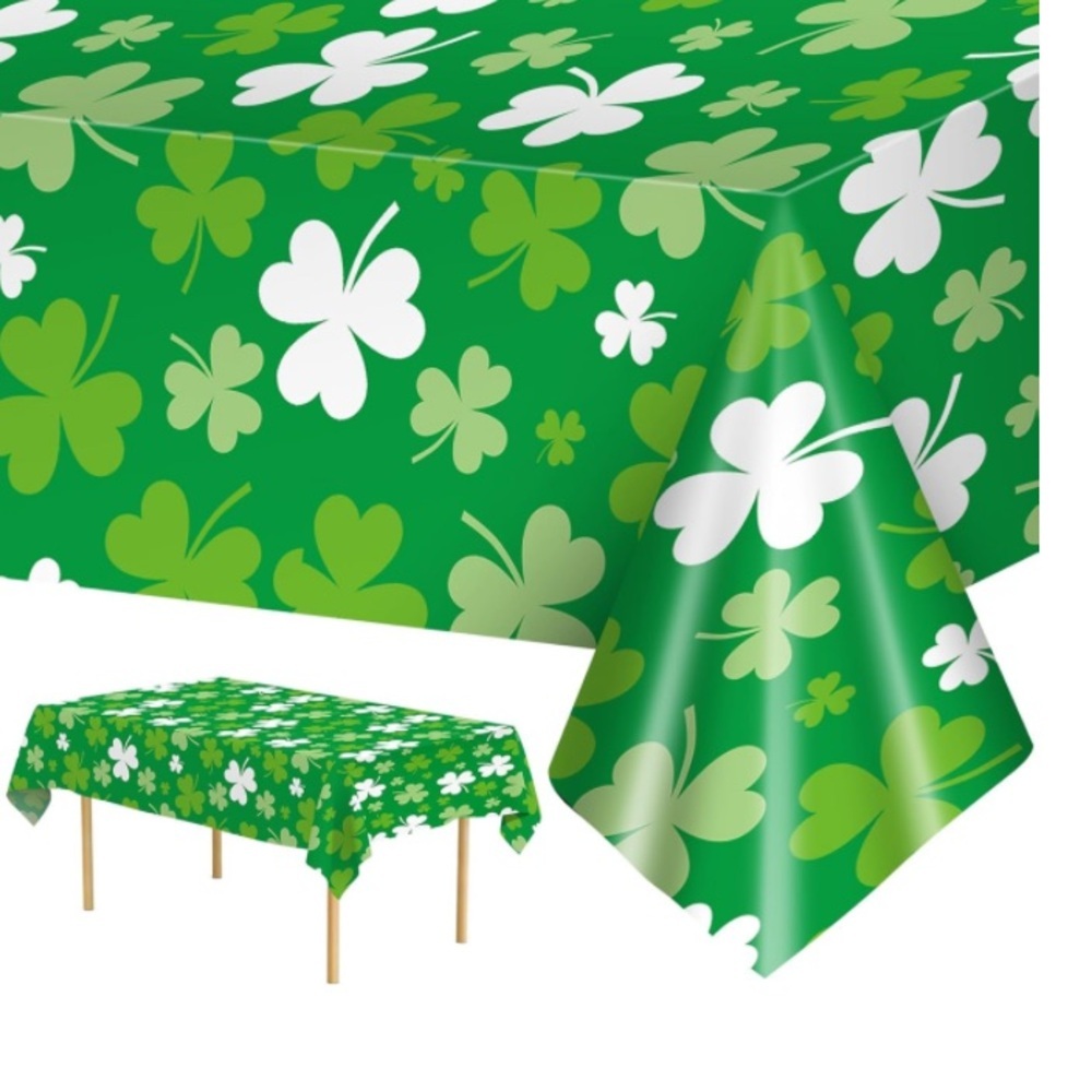 2 Pack St Patrick's Day Green Shamrock Plastic Disposable Rectangle Tablecloth☘️